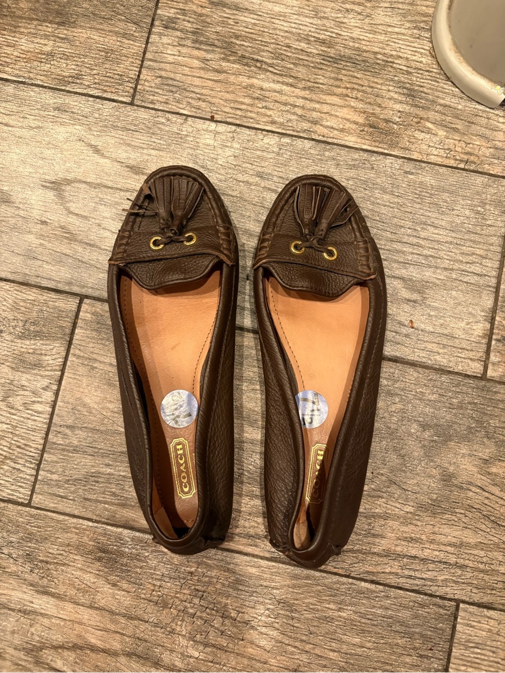 Coach Brown Leather Tassel Moccasin Flats